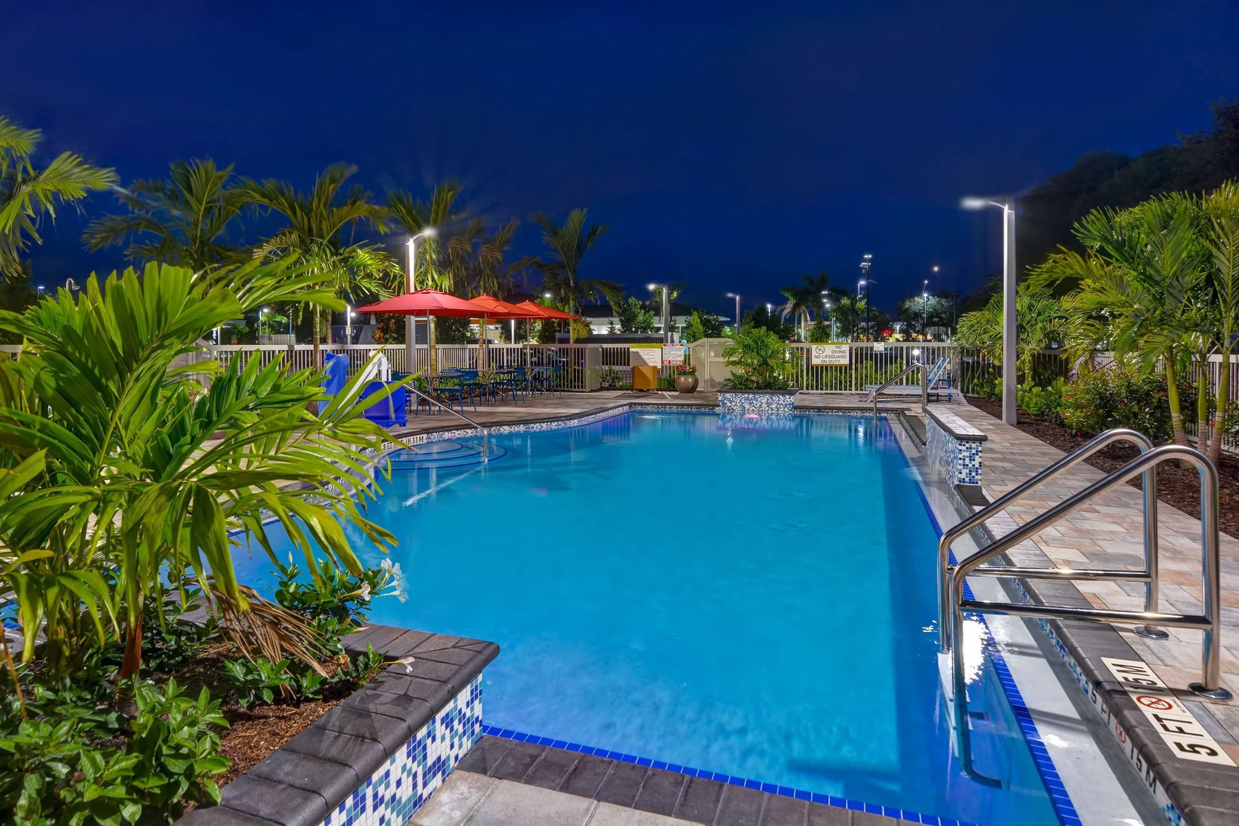 Outdoor pool at twilight