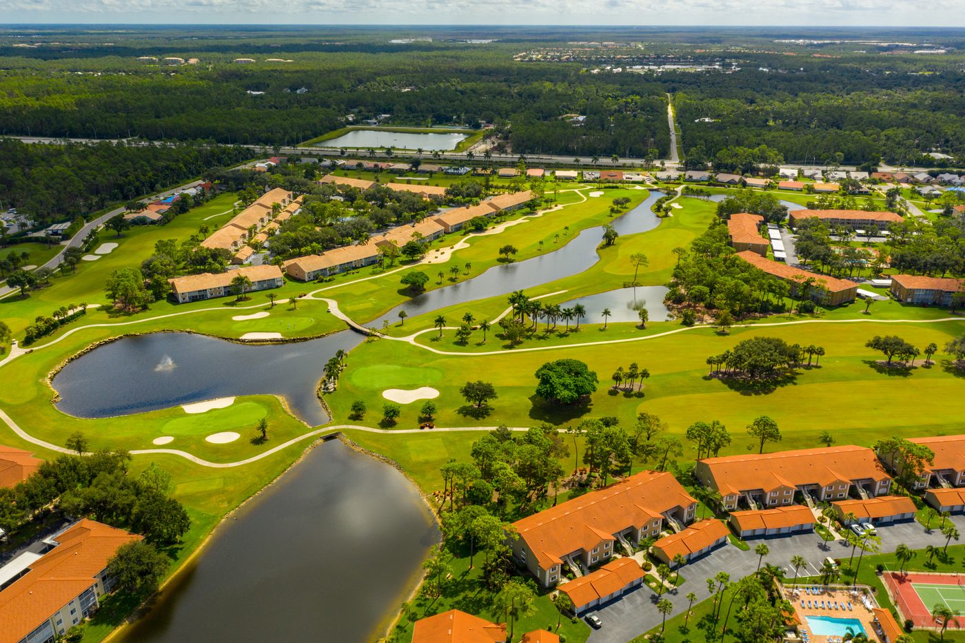Aerial view of a Naples golf community