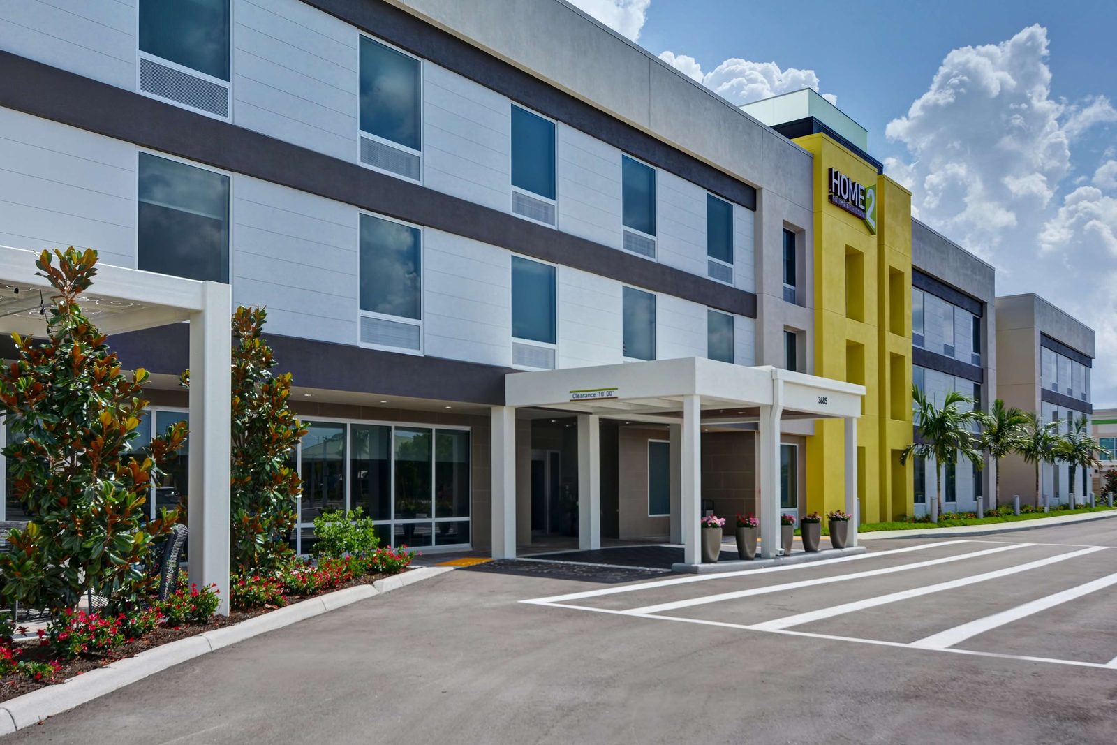 Hotel exterior on a sunny day